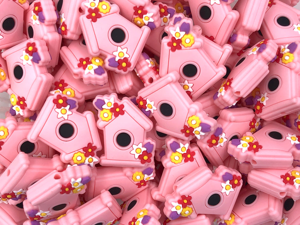 Pink Quartz Bird House Silicone Beads