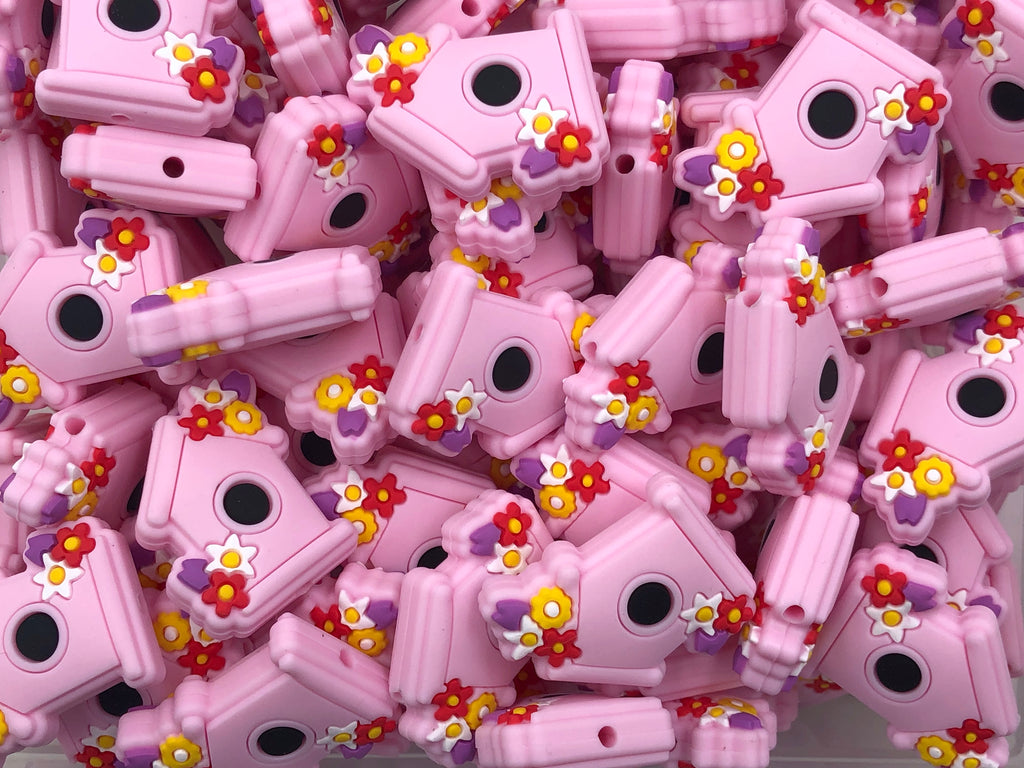 Baby Pink Bird House Silicone Beads
