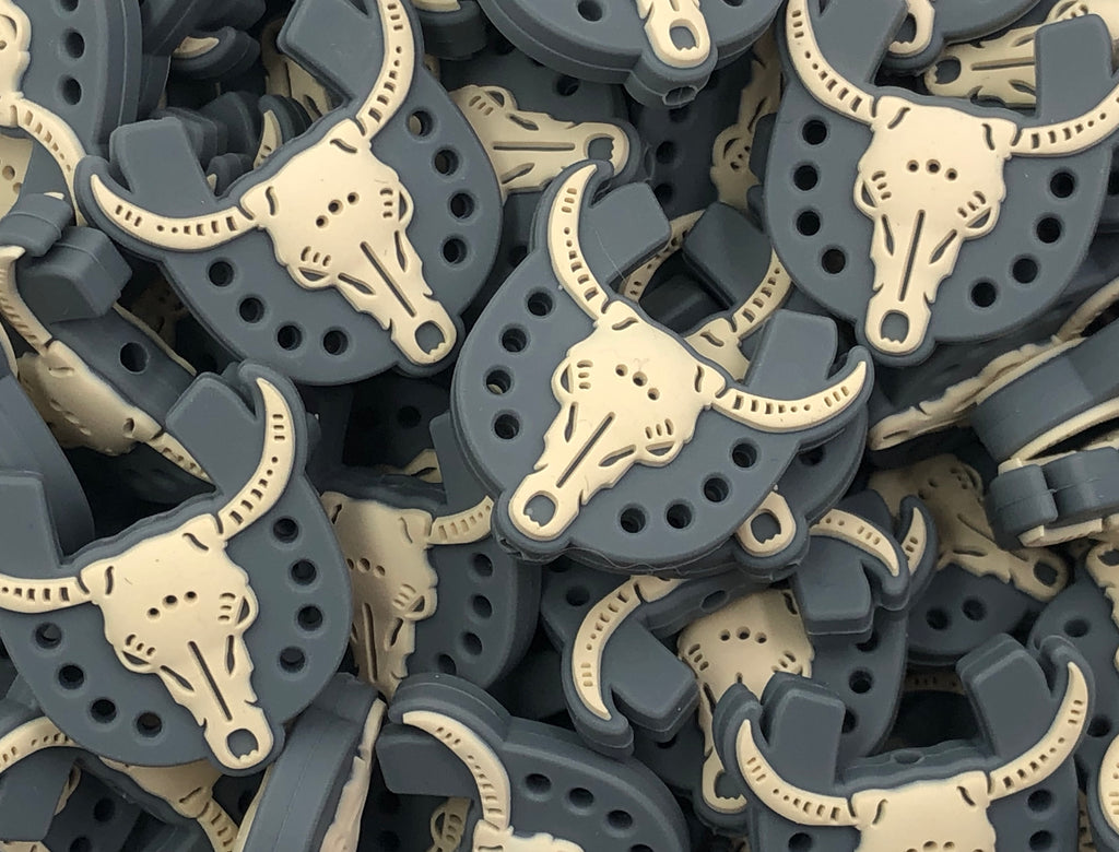 Long Horn Cow Silicone Beads--GRAY