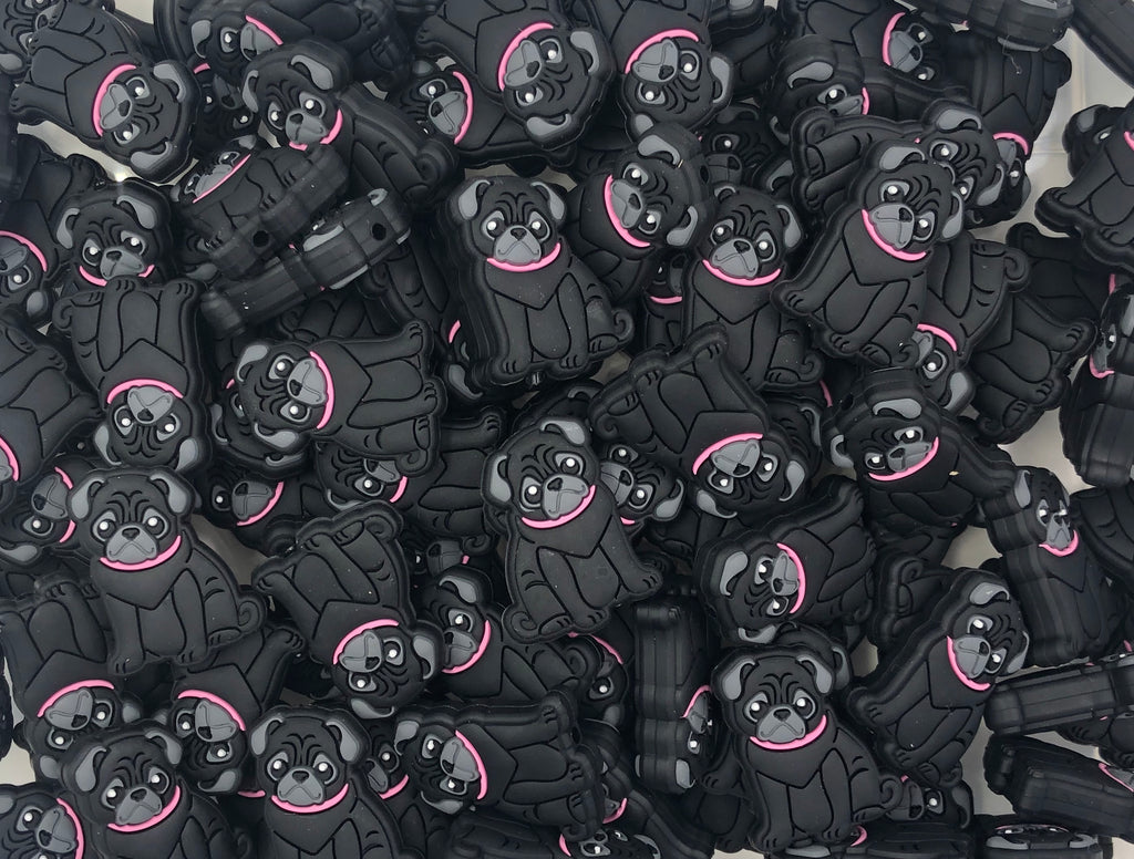 Black Pug Dog Silicone Beads