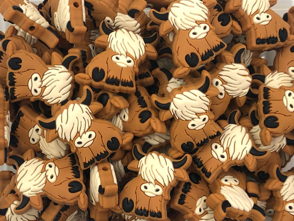 New Style! Highland Cow Silicone Beads--Dark Brown