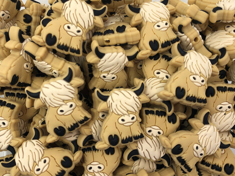 New Style!   Highland Cow Silicone Beads--Light Brown