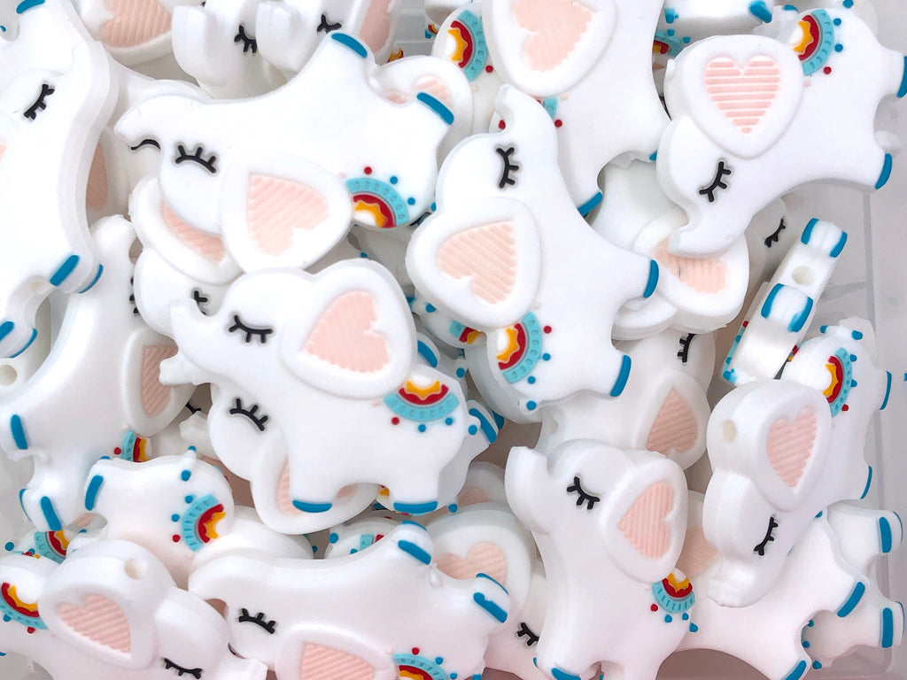 Colorful Elephant Silicone Beads--White