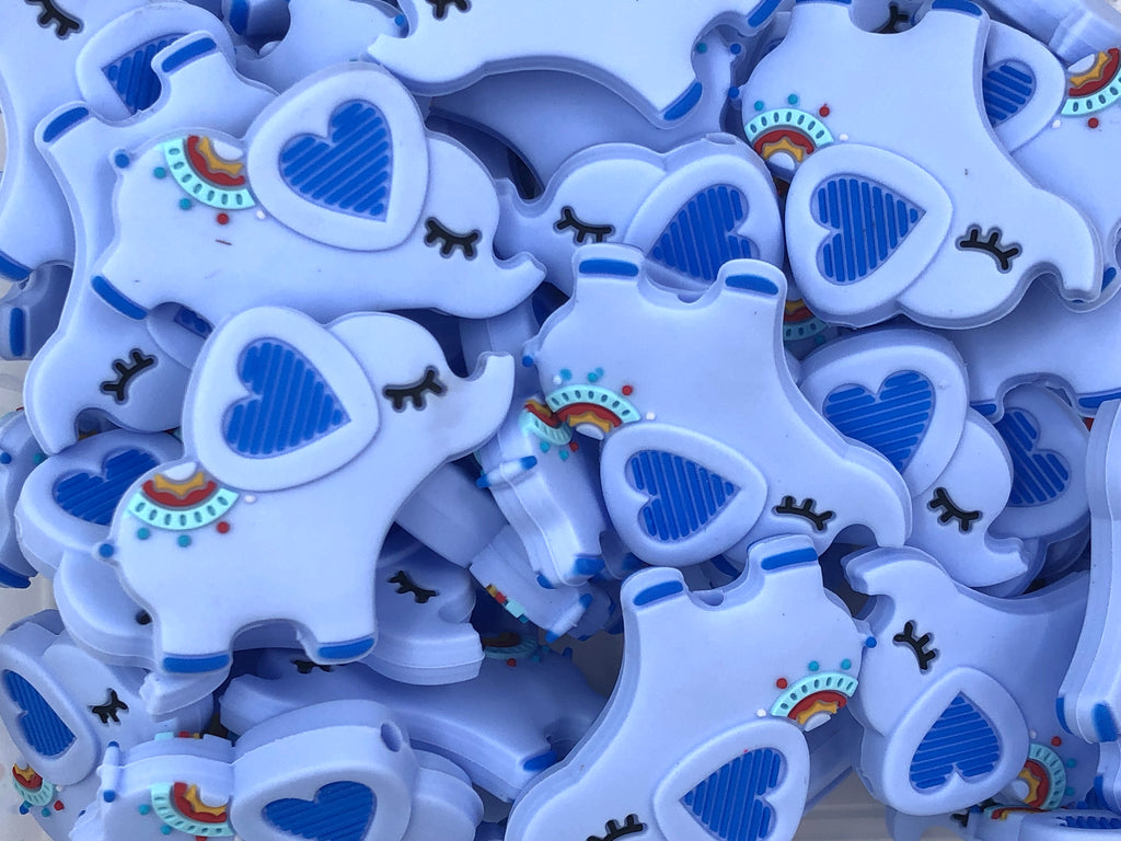 Colorful Elephant Silicone Beads--Blue