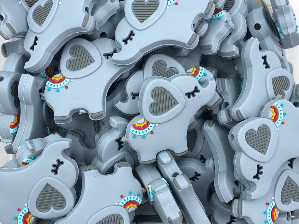 Colorful Elephant Silicone Beads--Gray