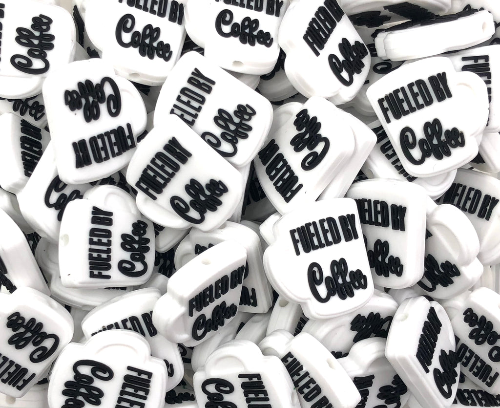 Fueled by Coffee Silicone Focal Beads--White