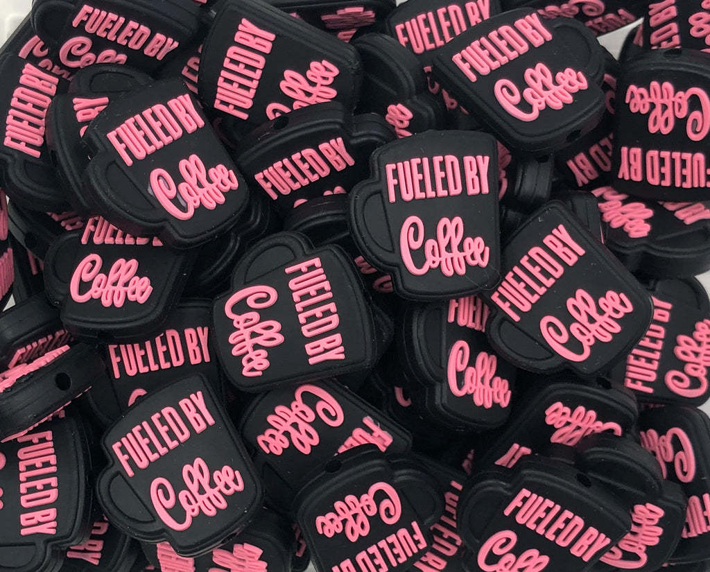 Fueled by Coffee Silicone Focal Beads--Pink