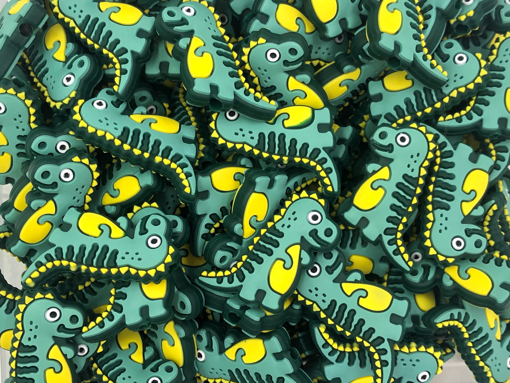 Green Dinosaur Silicone Focal Beads