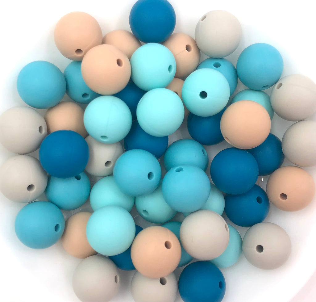 Summer Beach Silicone Bead Mix--Riverstone, Oatmeal, Cool Caribbean, Seaside, Sea Blue