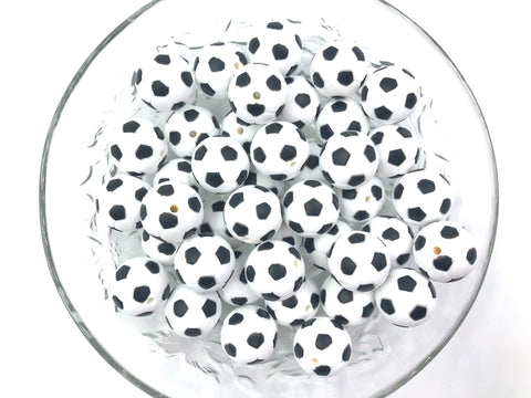 19mm Black and White Soccer Ball Silicone Beads