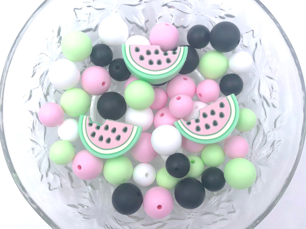 Pink Watermelon Picnic Silicone Focal Bead Mix