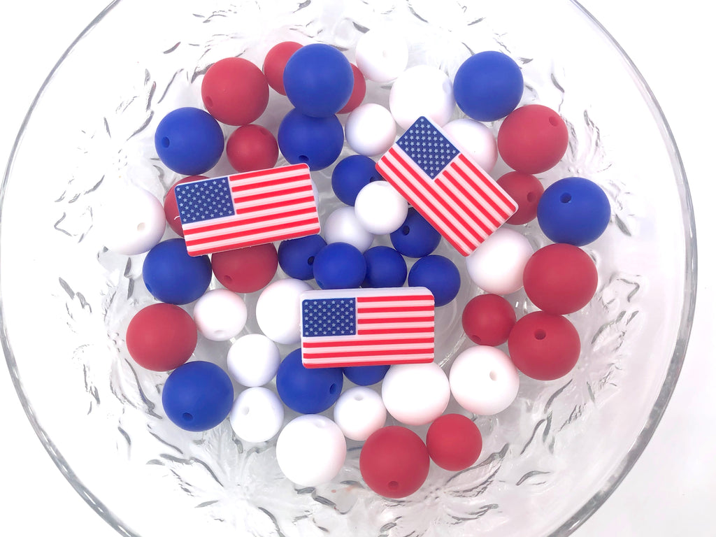 American Flag Silicone Focal Bead Mix
