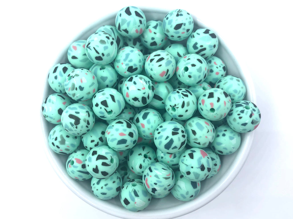 Mint Terrazzo Silicone Beads--15mm
