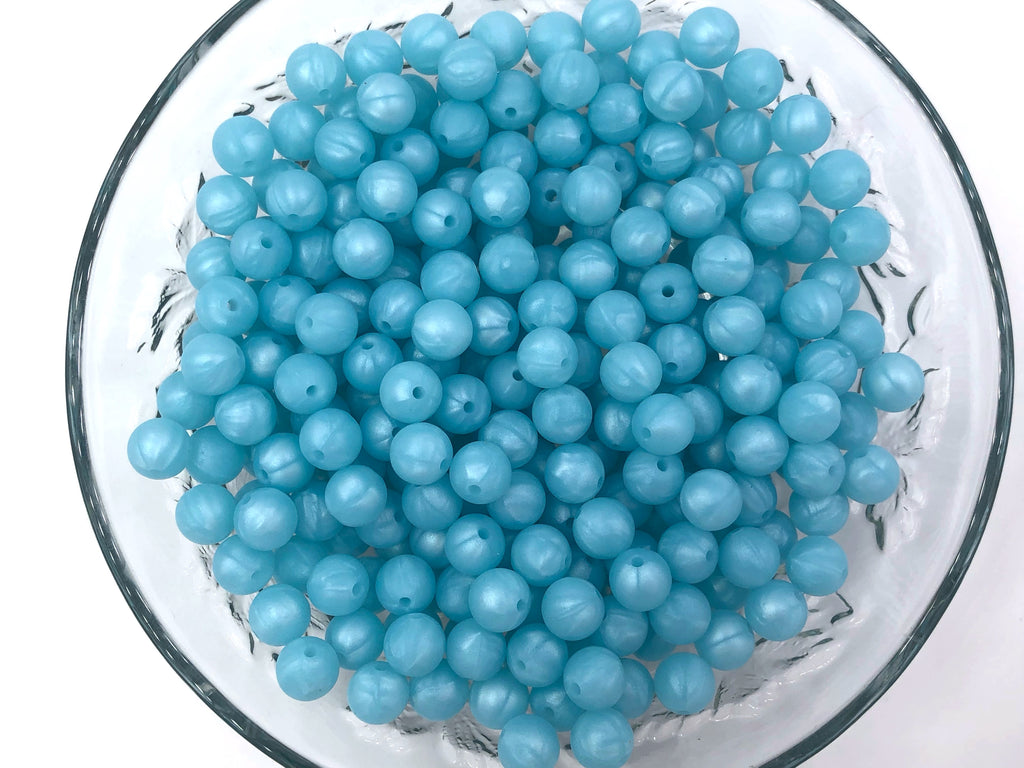 9mm Metallic Island Blue Silicone Beads