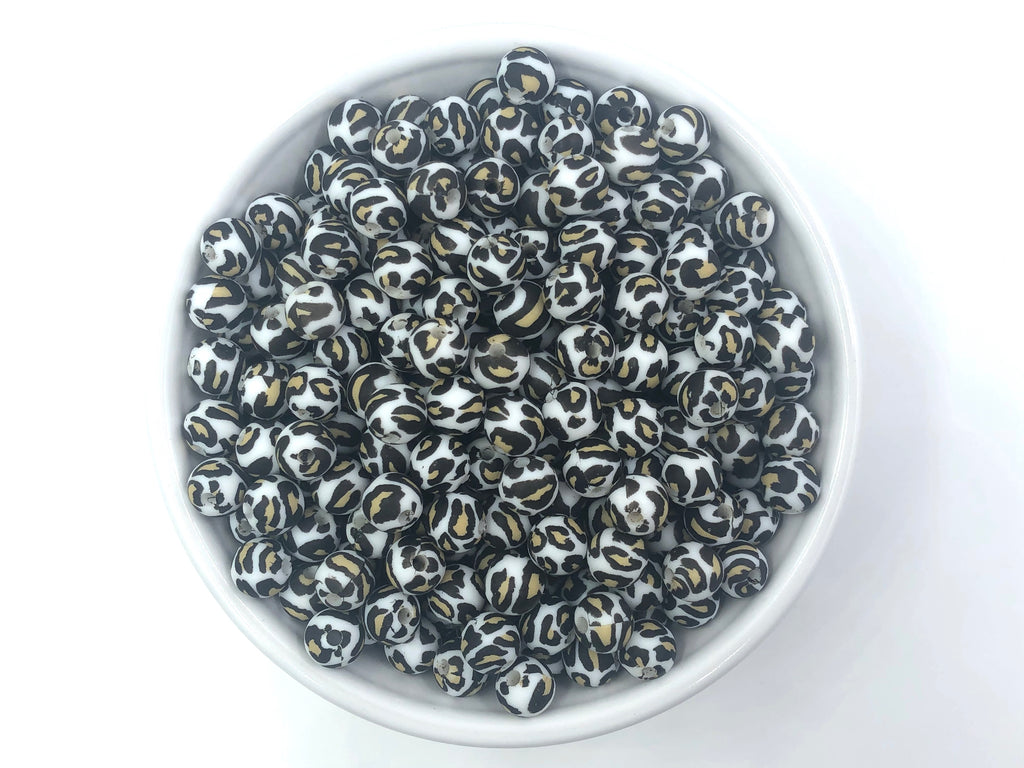 White Leopard Silicone Beads--9mm