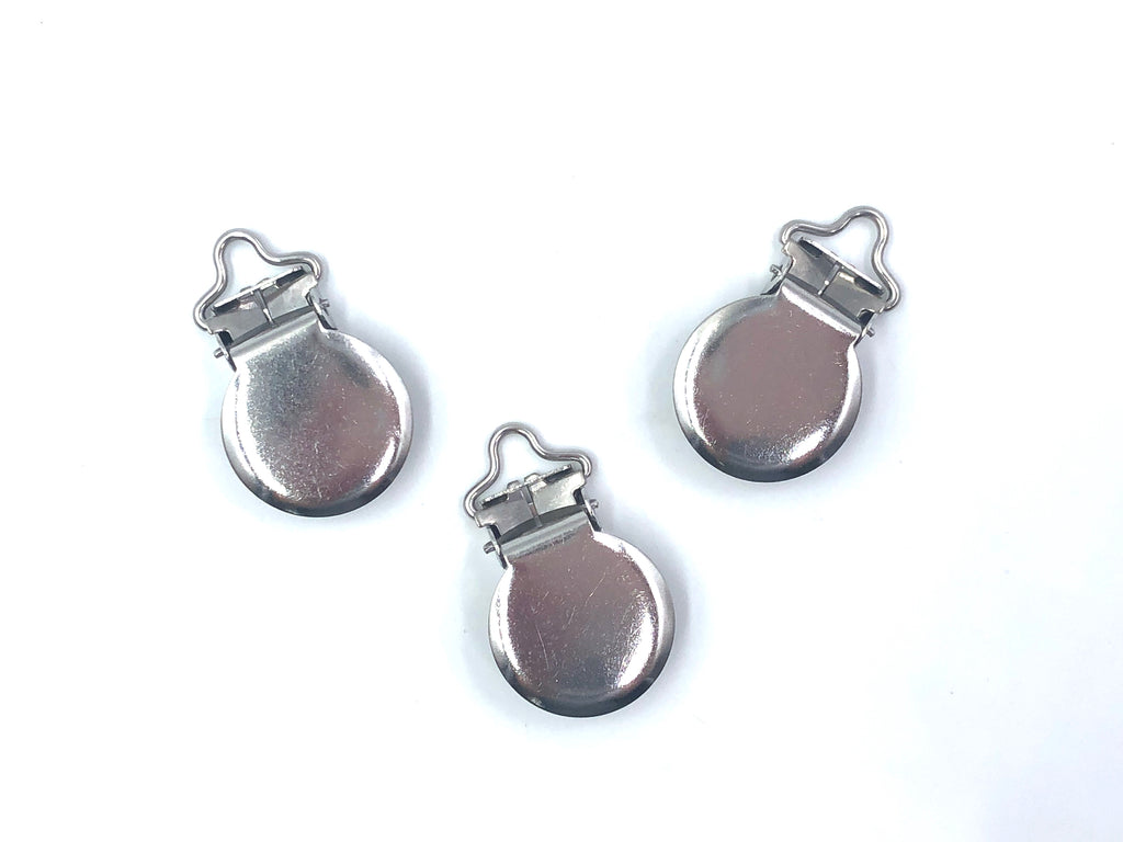 Silver Metal 1" Round Pacifier Clip--Style 2