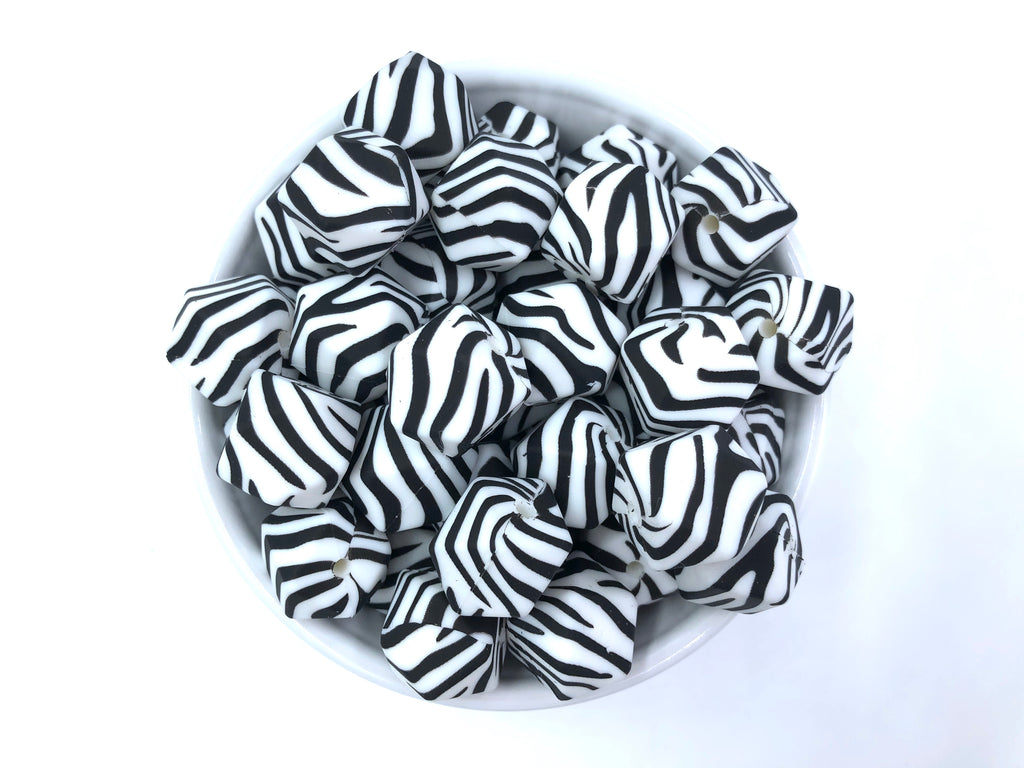 Zebra Hexagon Silicone Beads--17mm