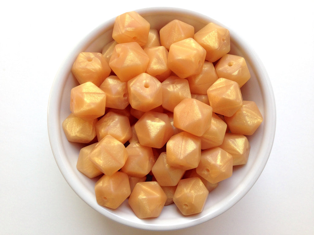 14mm Metallic Gold Mini Hexagon Silicone Beads