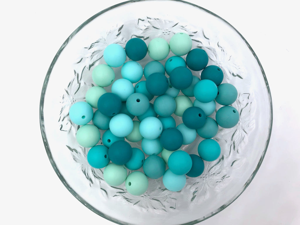 Shades of Green Mix, 50 or 100 BULK Round Silicone Beads