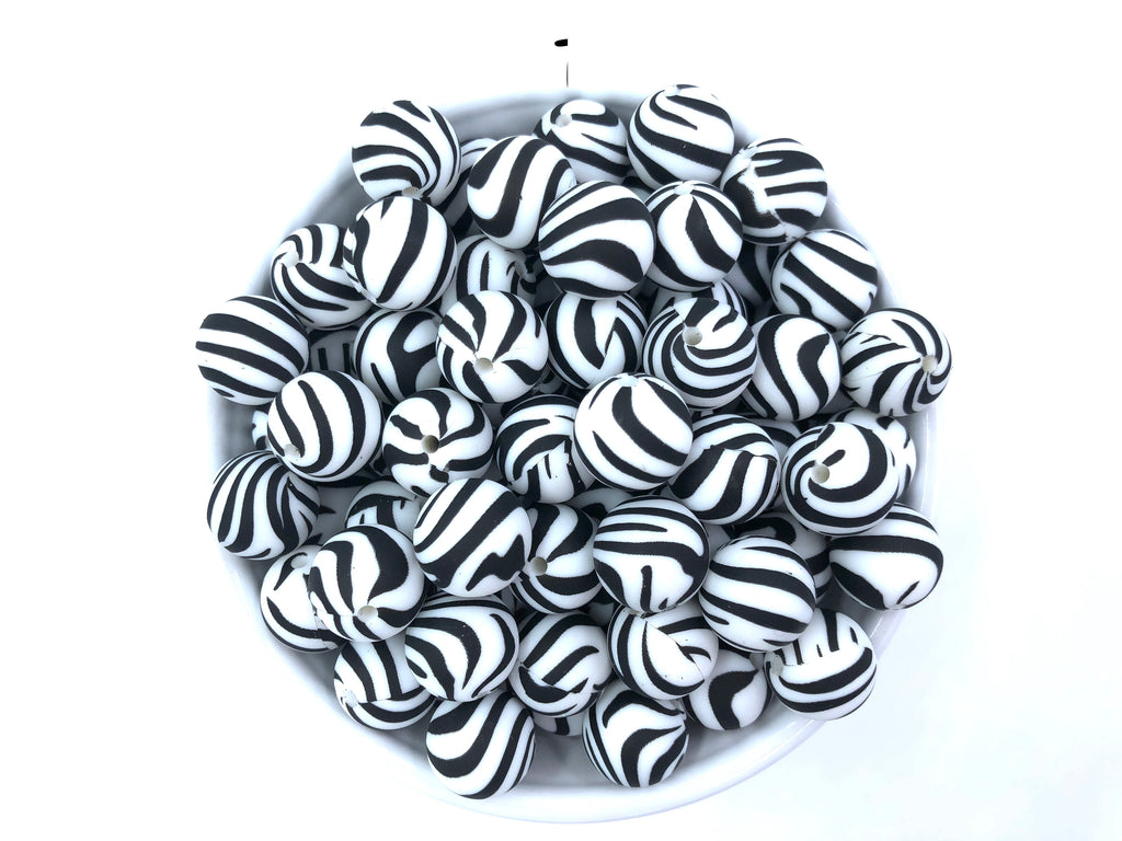 Zebra Printed Silicone Beads-15mm