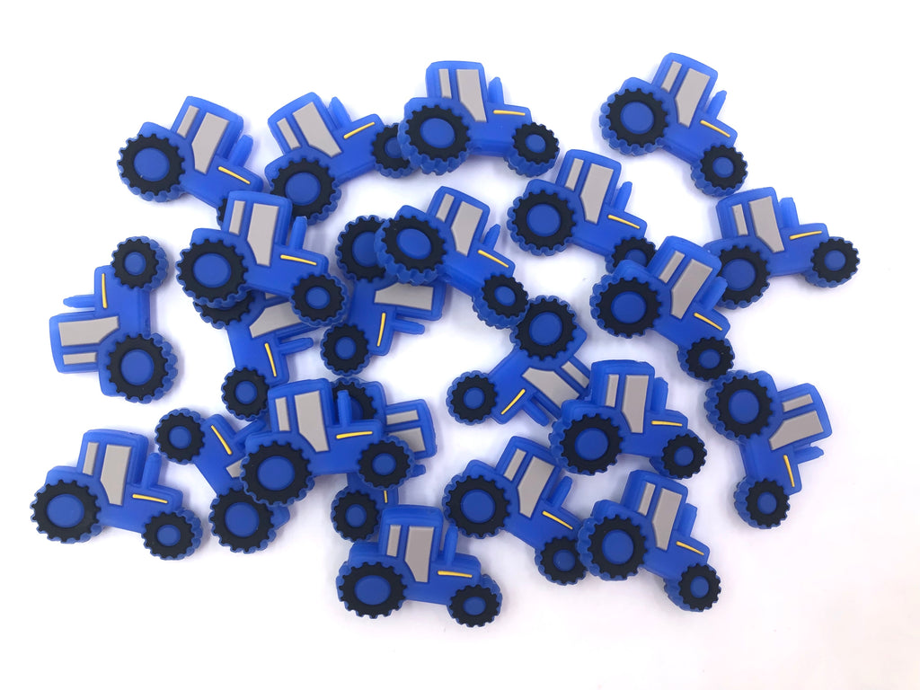 Blue Tractor Shaped Silicone Beads