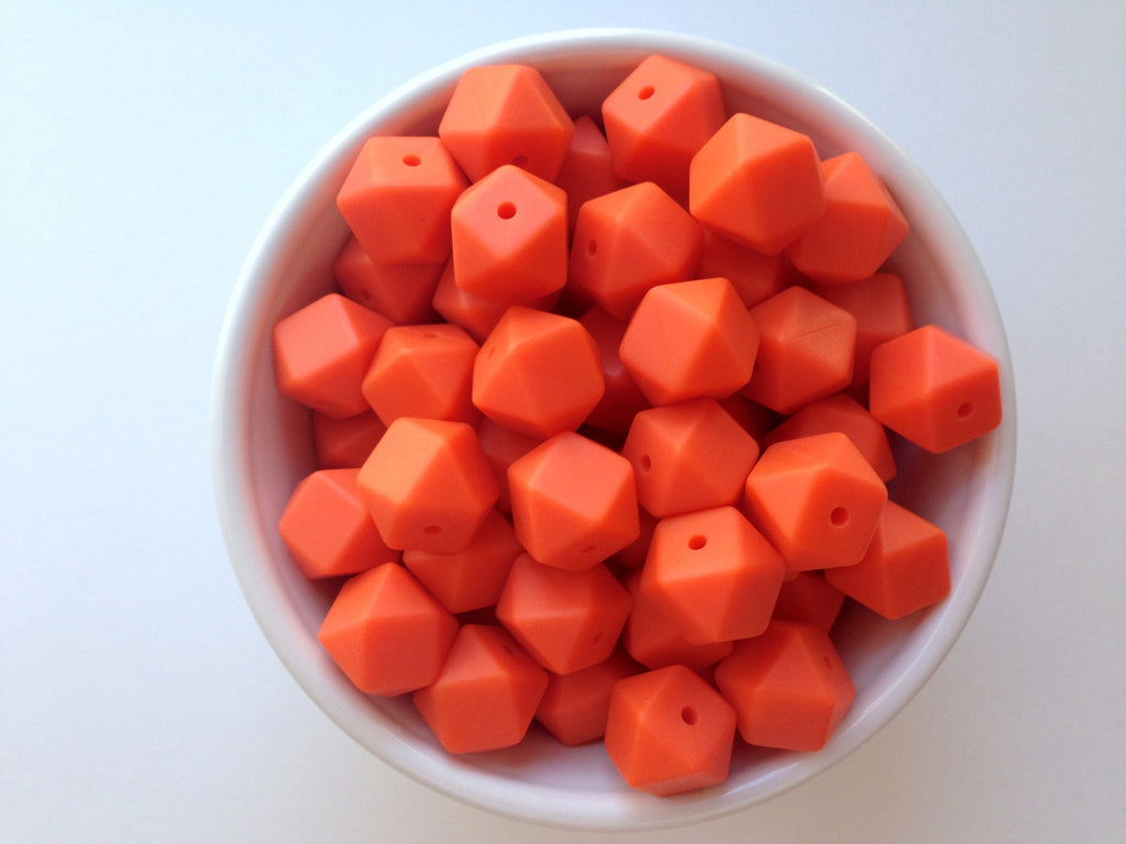 14mm Fire Orange Mini Hexagon Silicone Beads