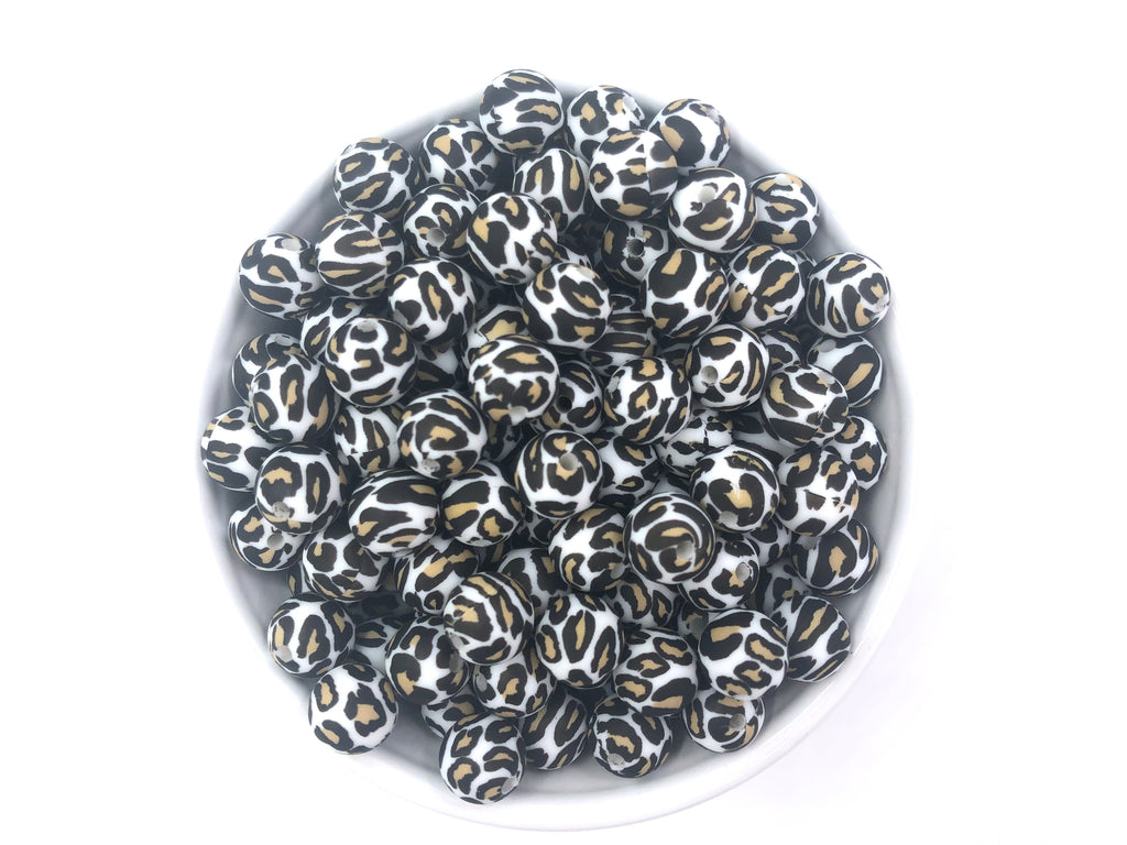 White Leopard Silicone Beads--12mm