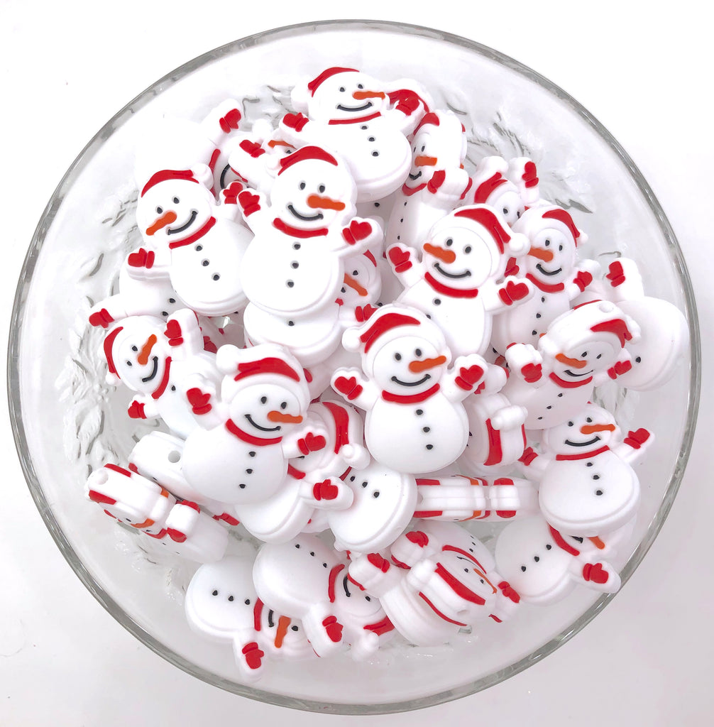 Red Snowman Silicone Beads