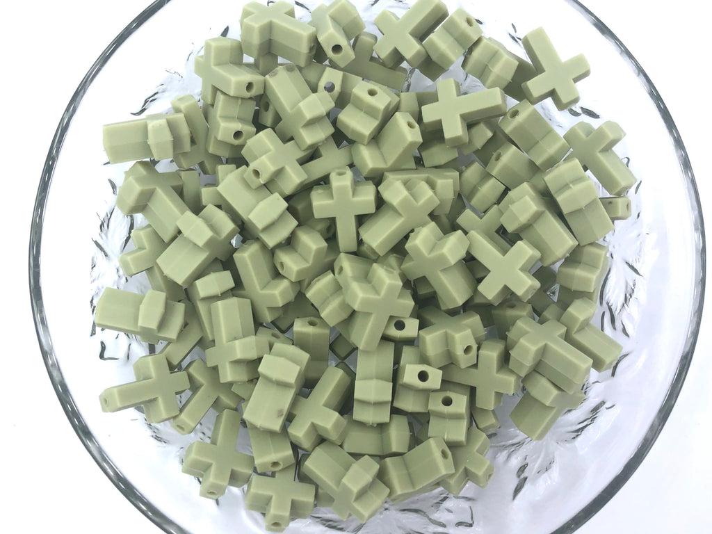 Sage Cross Silicone Focal Beads