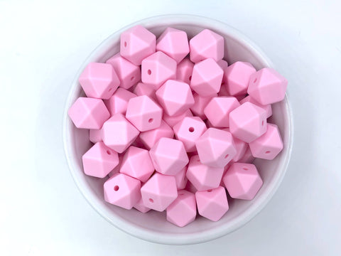 14mm Baby Pink Mini Hexagon Silicone Beads