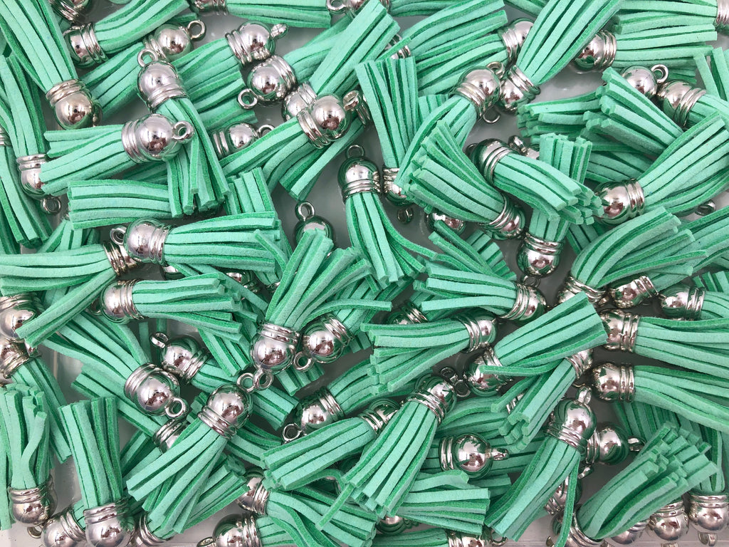 38mm Faux Leather Tassels--Mint