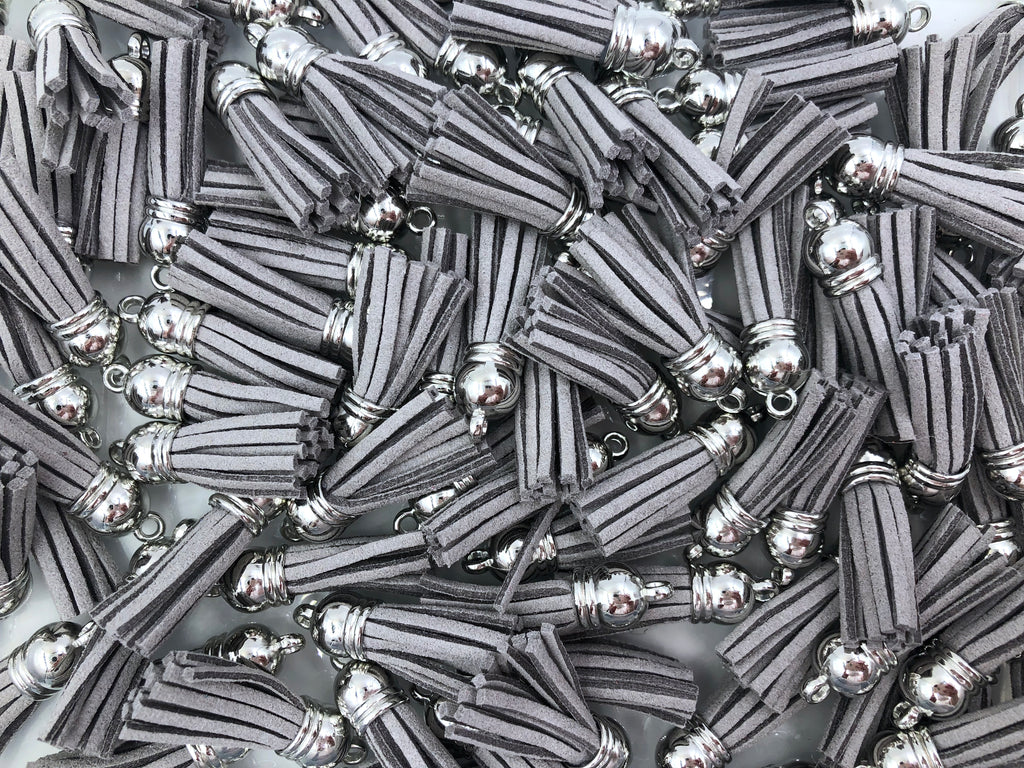 38mm Faux Leather Tassels--Gray
