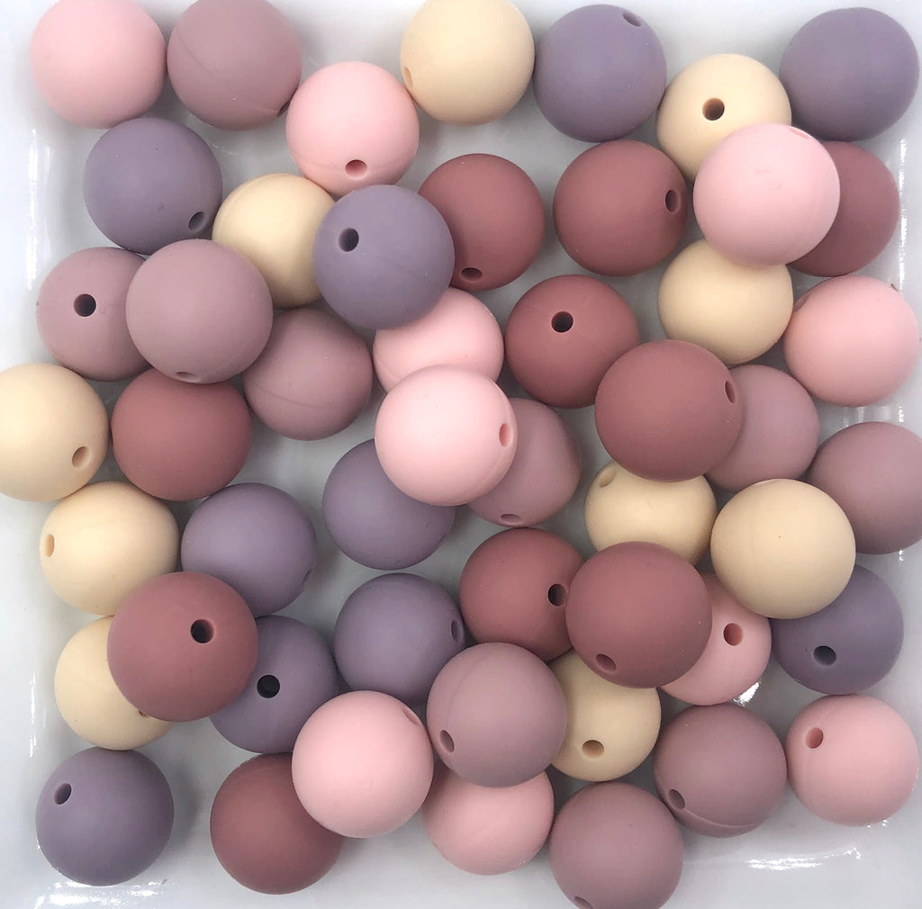Valentine's Day "Vintage Valentine" Silicone Bead Mix-- Beige, Antique Rose, Vintage Mauve, Amethyst, Ballet Pink