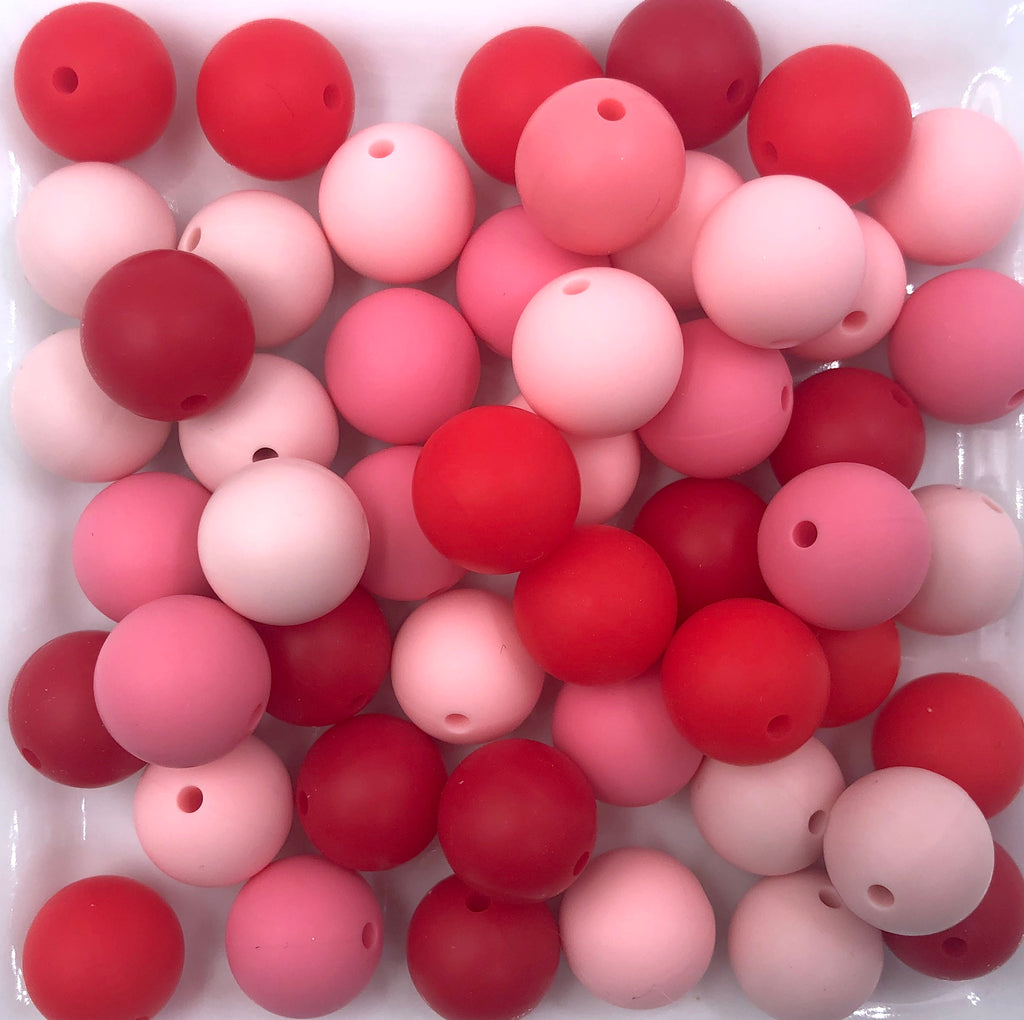 Valentine's Day "Cupid's Arrow" Silicone Bead Mix--  Powder Pink, Pink Quartz, Perfectly Pink, Strawberry Red, and Red