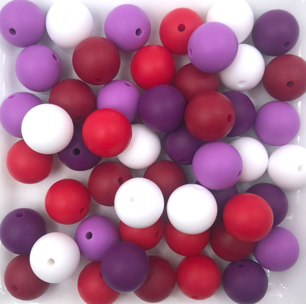 Valentine's Day "Love Struck" Silicone Bead Mix-- White, Red, Cranberry, Perfect Plum and Lavender Purple