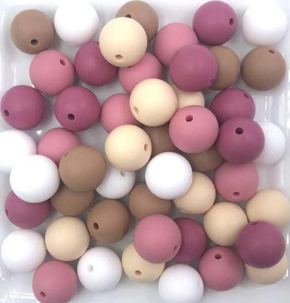 Valentine's Day "Puppy Love" Silicone Bead Mix--White, Beige, Dusty Rose, Plum Rose, Latte