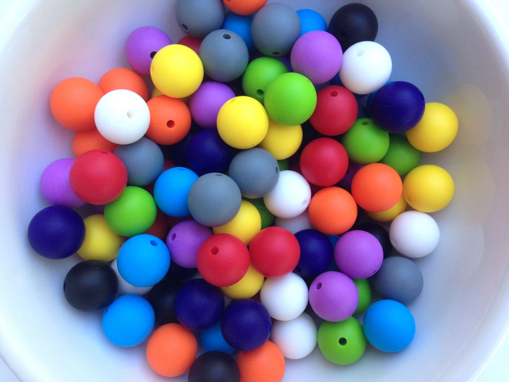 Primary Rainbow 50 or 100 BULK Round Silicone Beads