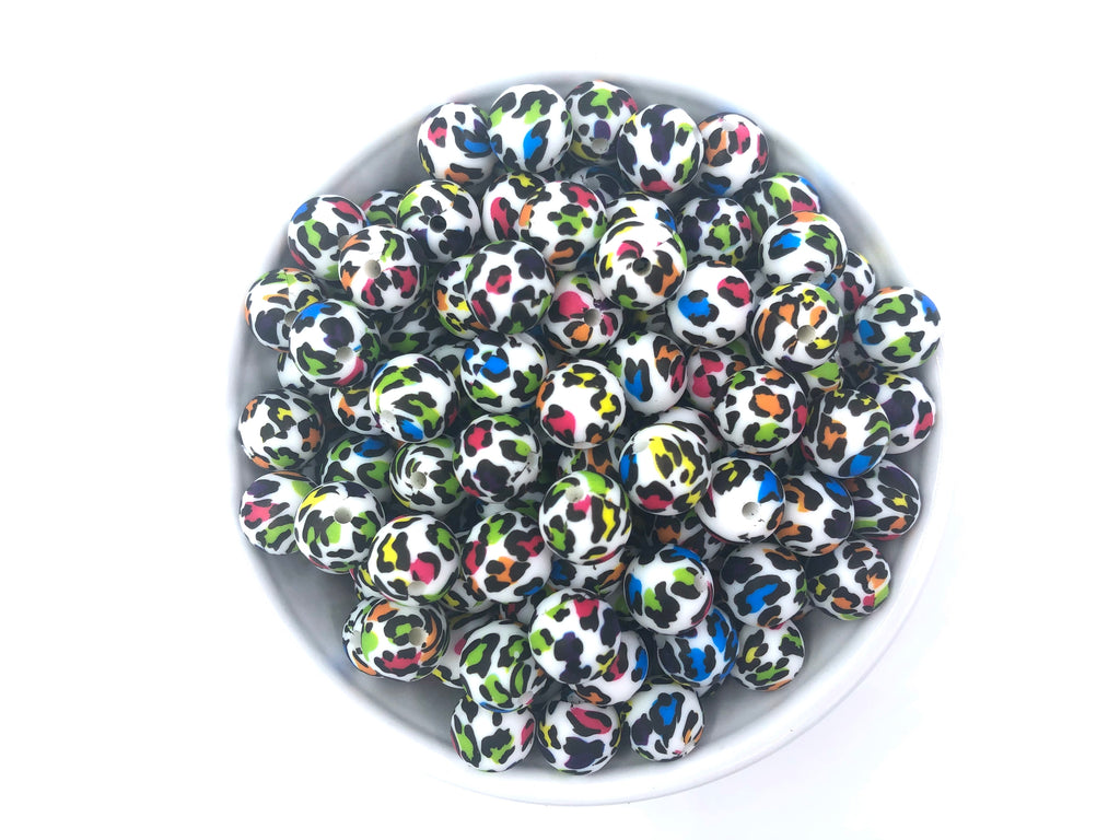 Colorful Rainbow Leopard Silicone Beads--12mm