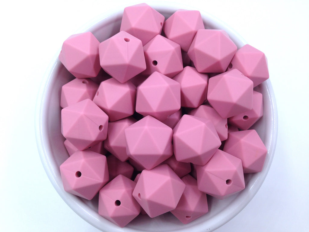 17mm Dusty Rose ICOSAHEDRON Silicone Beads