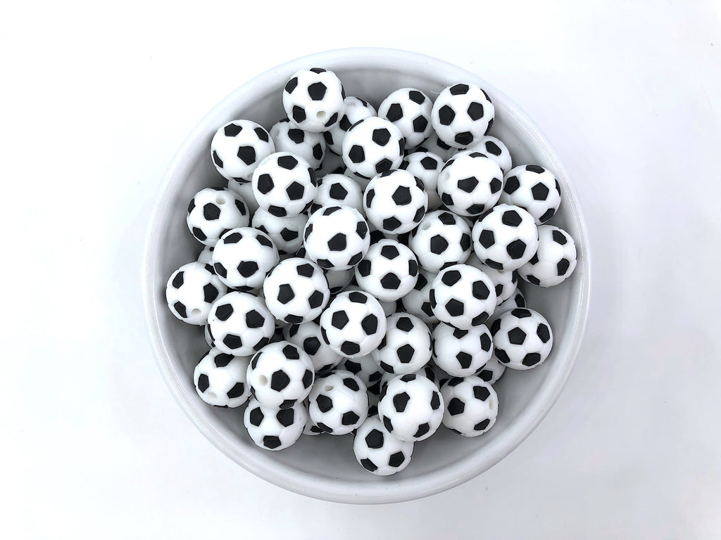 15mm Black & White Soccer Ball Silicone Beads