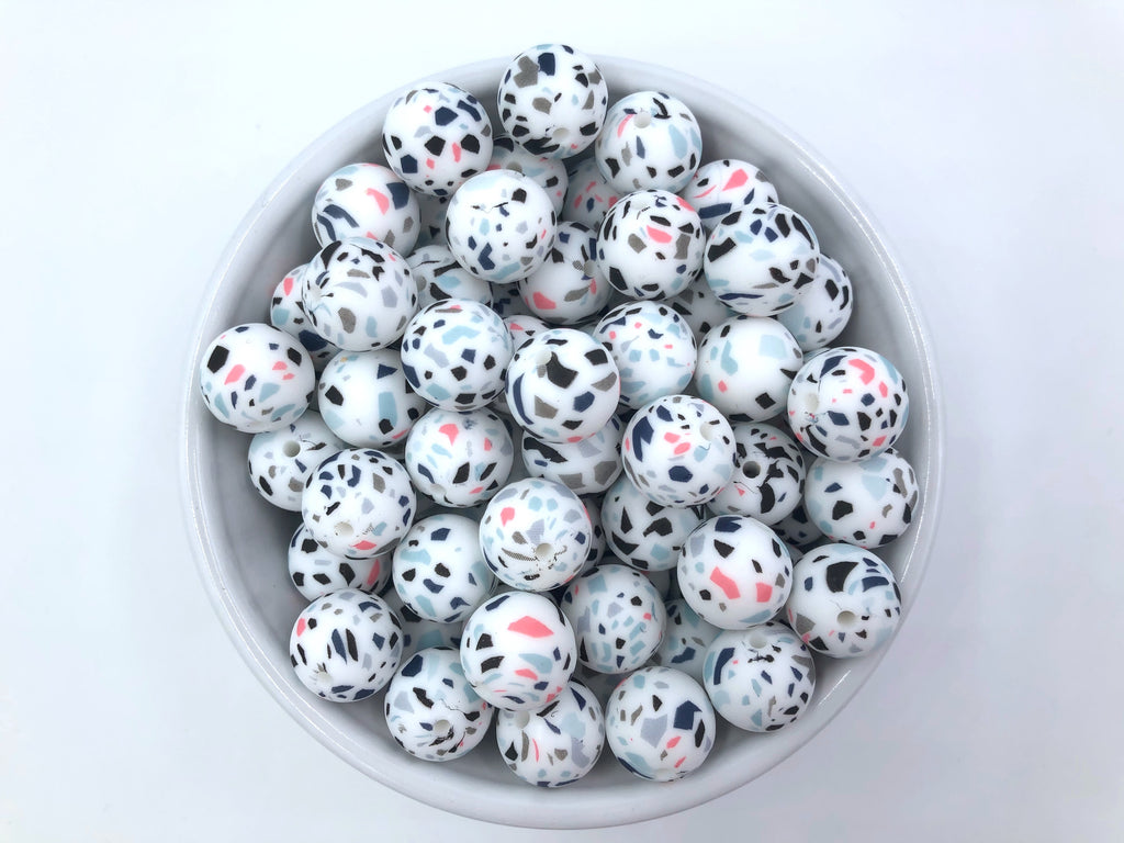 Terrazzo Silicone Beads--Pink, Blue, Gray, Black--15mm