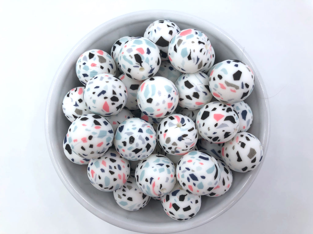 Terrazzo Silicone Beads--Pink, Blue, Gray, Black--19mm
