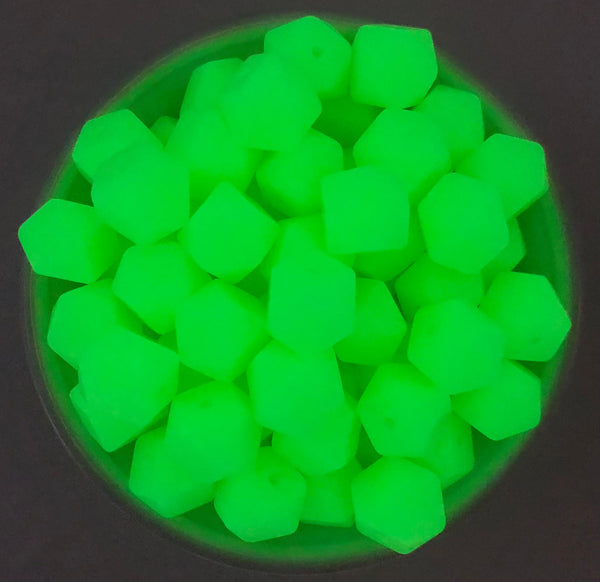 17mm Neon Green Glow in the Dark Hexagon Silicone Beads – USA Silicone Bead  Supply Princess Bead Supply