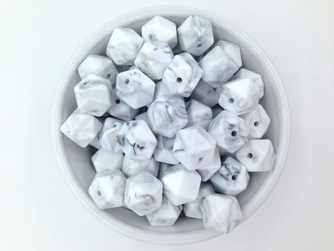 14mm Marble White Hexagon Silicone Beads