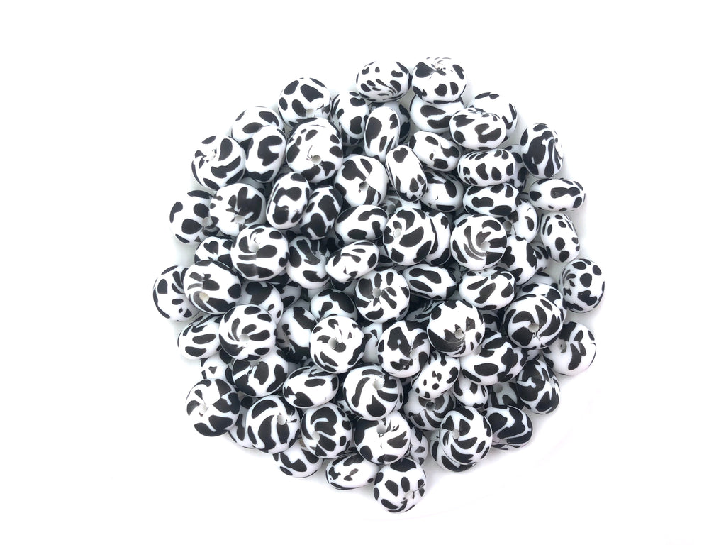 14mm Cow Mini Abacus Silicone Beads--Dalmatian Printed Beads