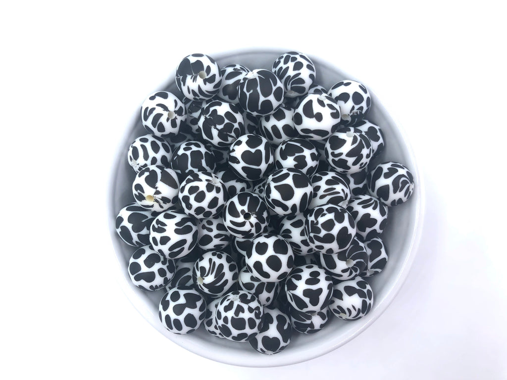 Cow Print Silicone Beads - Dalmatian Printed Beads--15mm