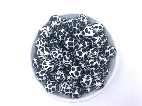 Cow Print Silicone Beads - Dalmatian Printed Beads--15mm