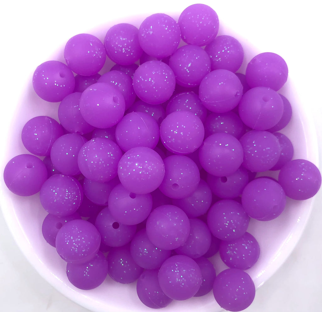 15mm Neon Purple Glitter Beads