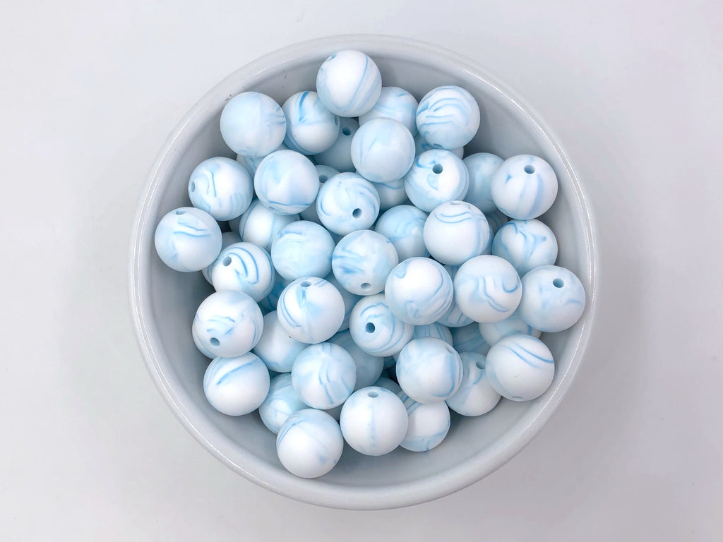 15mm Blue Marble Silicone Beads