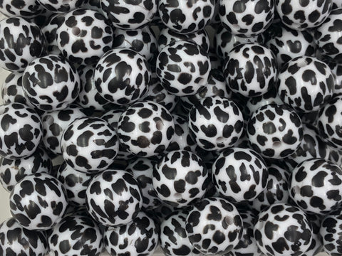 20mm Black & White Cow Print Chunky Beads
